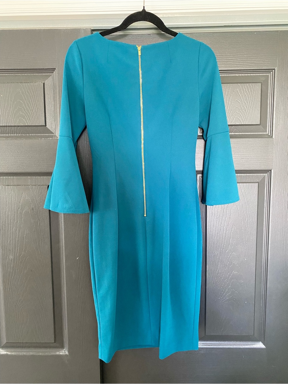 Calvin Klein Teal Midi Dress with Bell Sleeves - Picture 2 of 4